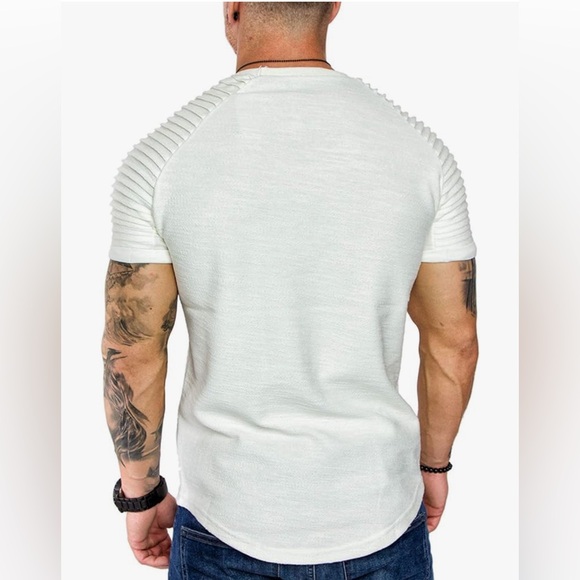 COOFANDY Men's Muscle T-Shirt Pleated Raglan Sleeve Bodybuilding Gym Tee Size M - Picture 4 of 6